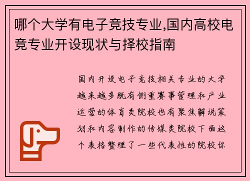 哪个大学有电子竞技专业,国内高校电竞专业开设现状与择校指南